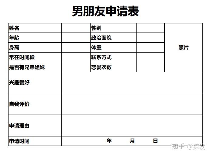 男朋友外出申请表模板图片