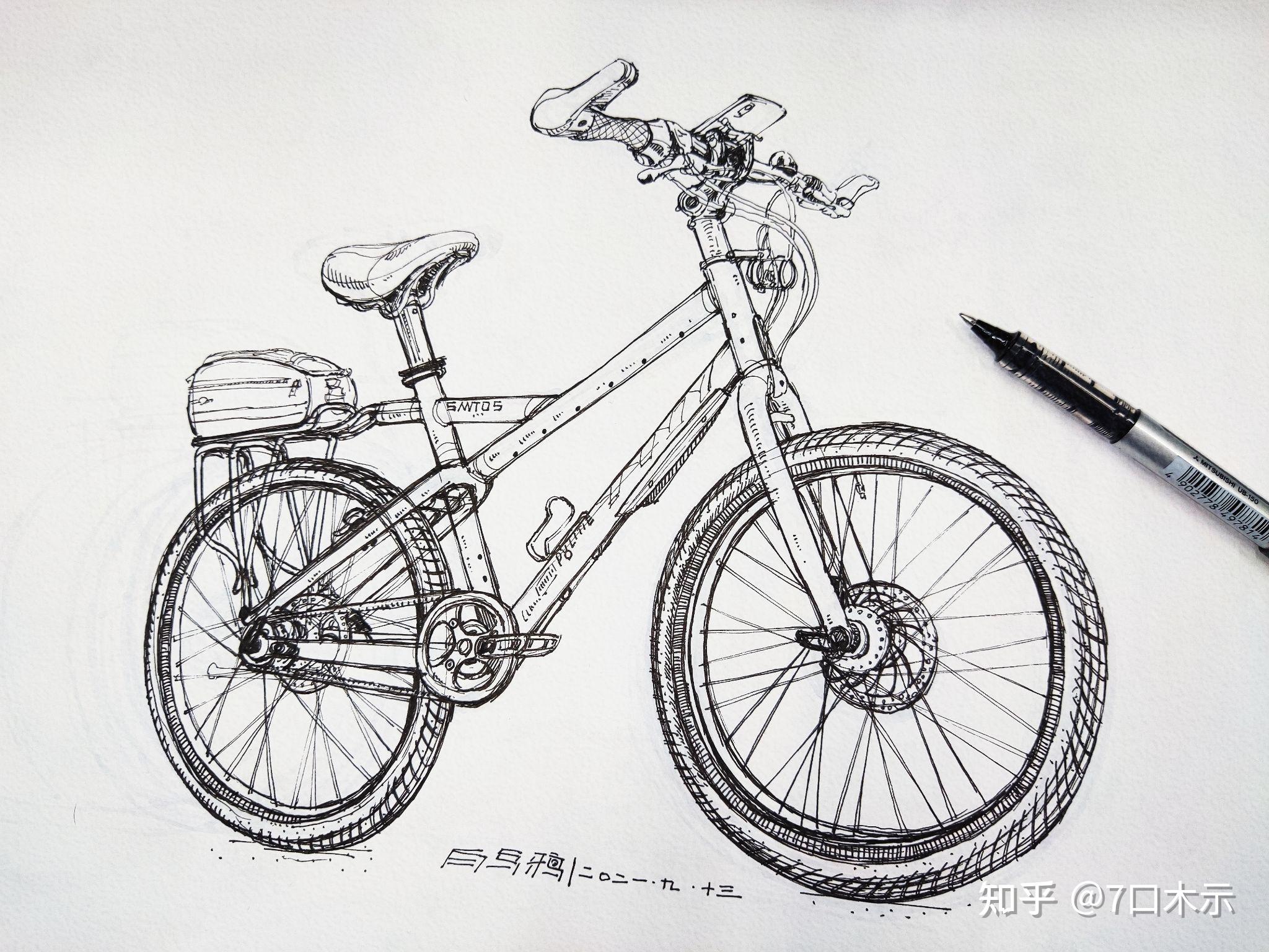 自行车画法难度美术图片