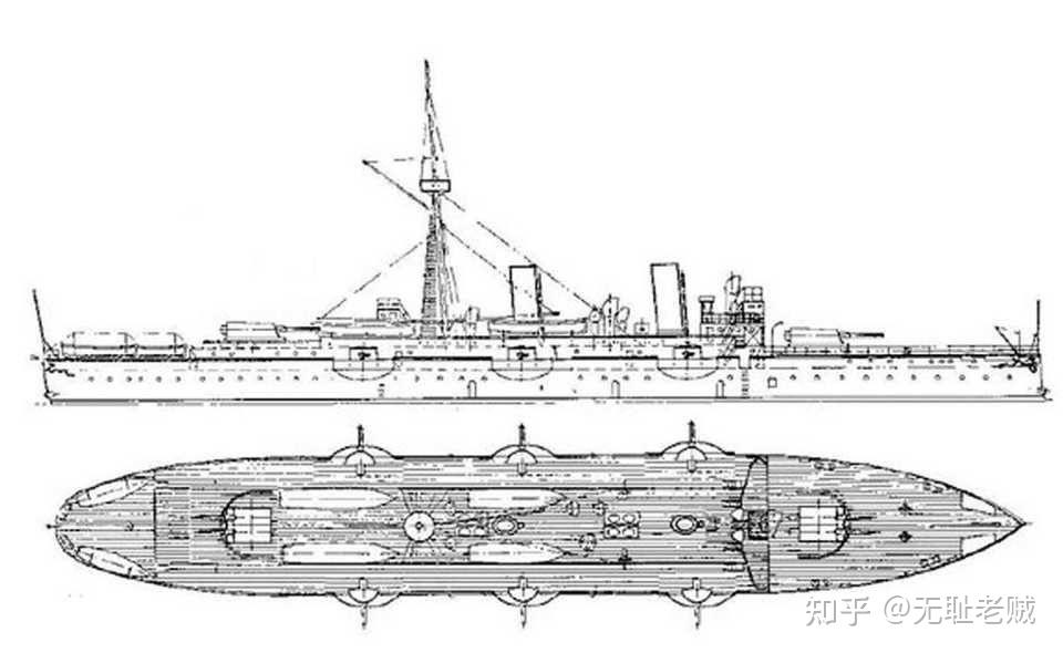 超武号甲带巡洋舰主尺寸:舰长93m,宽13.8m,吃水5.