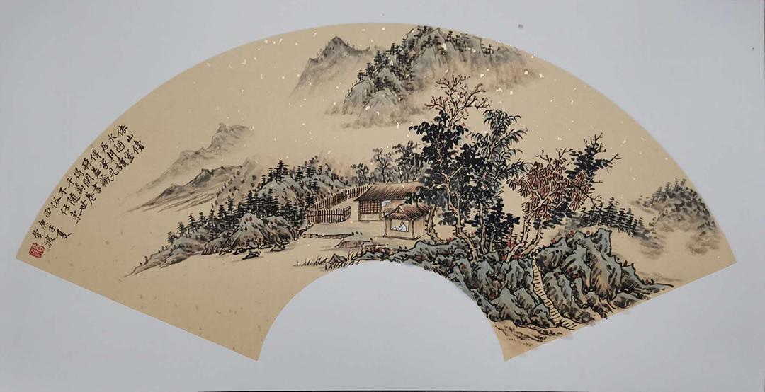 仿古山水画名家费波扇面仿古山水画作品欣赏