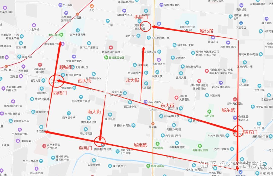 南大街连接着南门—阜民门,北大街连接着北门—拱辰门