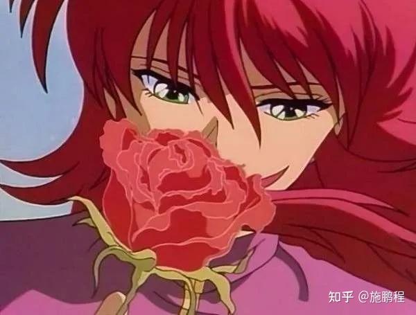 《幽游白书》里的藏马,相貌俊朗,红发绿眸(原著中则是金发银眸),招式