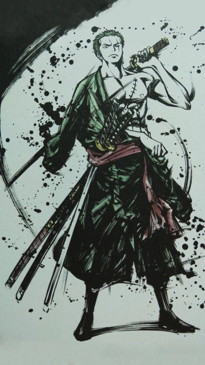 请问有泼墨版的海贼王手机壁纸吗