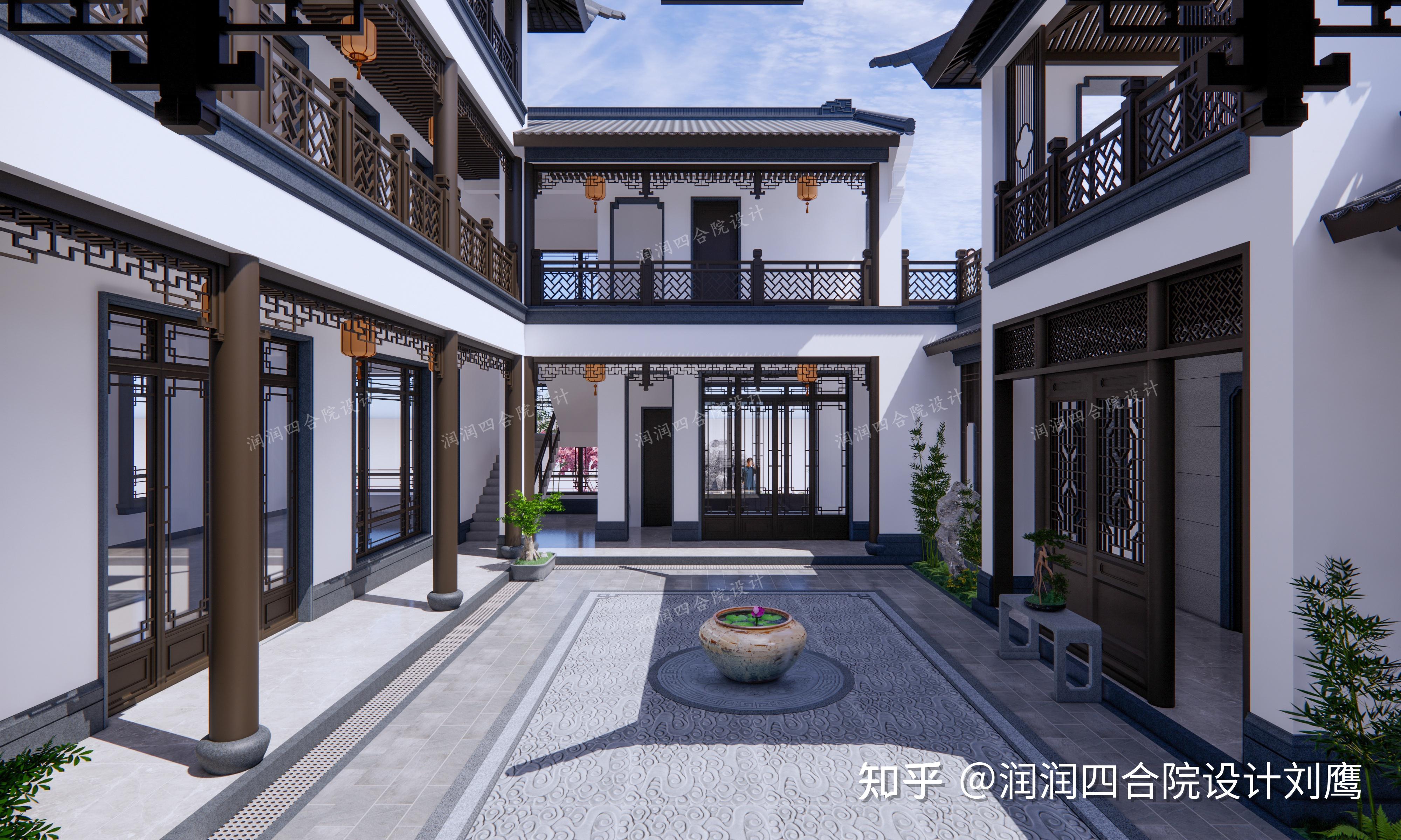 润润四合院设计刘鹰:兄弟双拼三层四合院24×18:每人一边,各自楼梯厨餐,共用中堂 - 知乎