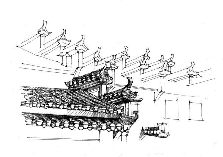 一行手繪原創精選100幅中國古建築鋼筆畫步驟圖視頻解說送給勤奮得讓