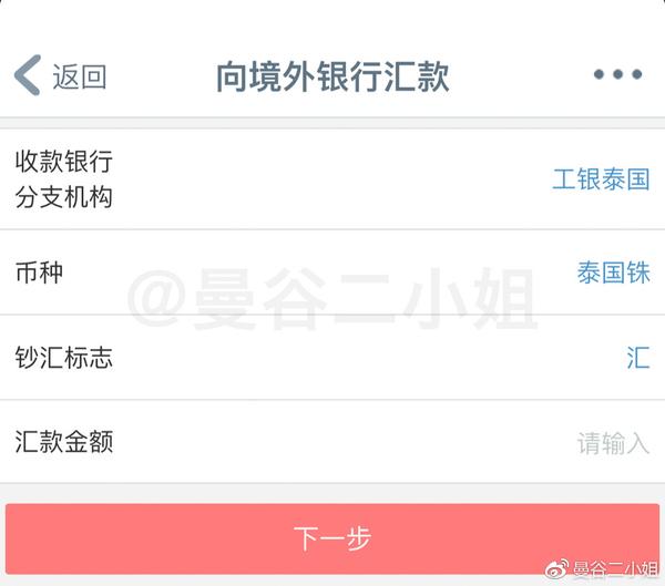 泰国铢」。「钞汇标志」选择「汇」。「汇款金额」就是你购汇的总金额。4、确认转账信息，无误后点击确定。