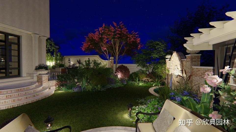 夜幕下的别墅庭院超赞你看过吗