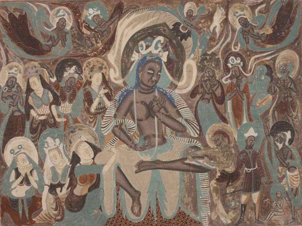 北朝时期的敦煌壁画,由于日久年深,人物多已晕染变黑,面部呈现出"黑鼻