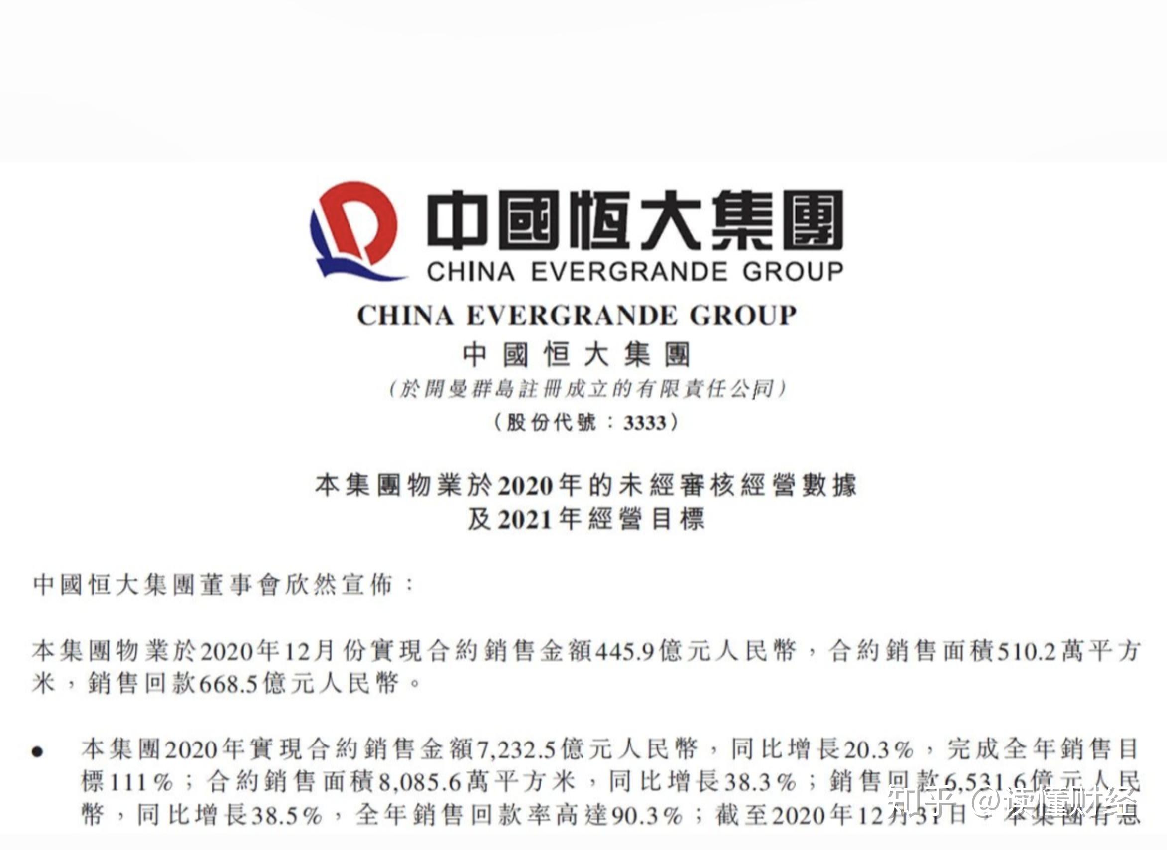 恒大2020年成绩单背后的三个超预期