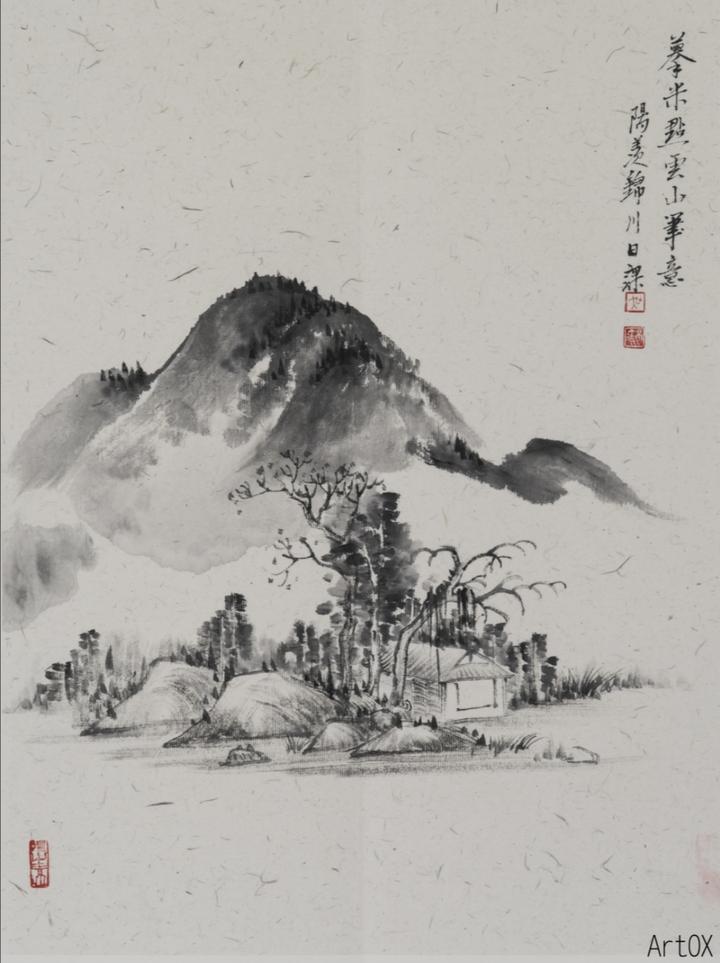 中国 紙本肉筆 着色水墨画 徳華筆 送料込み1118