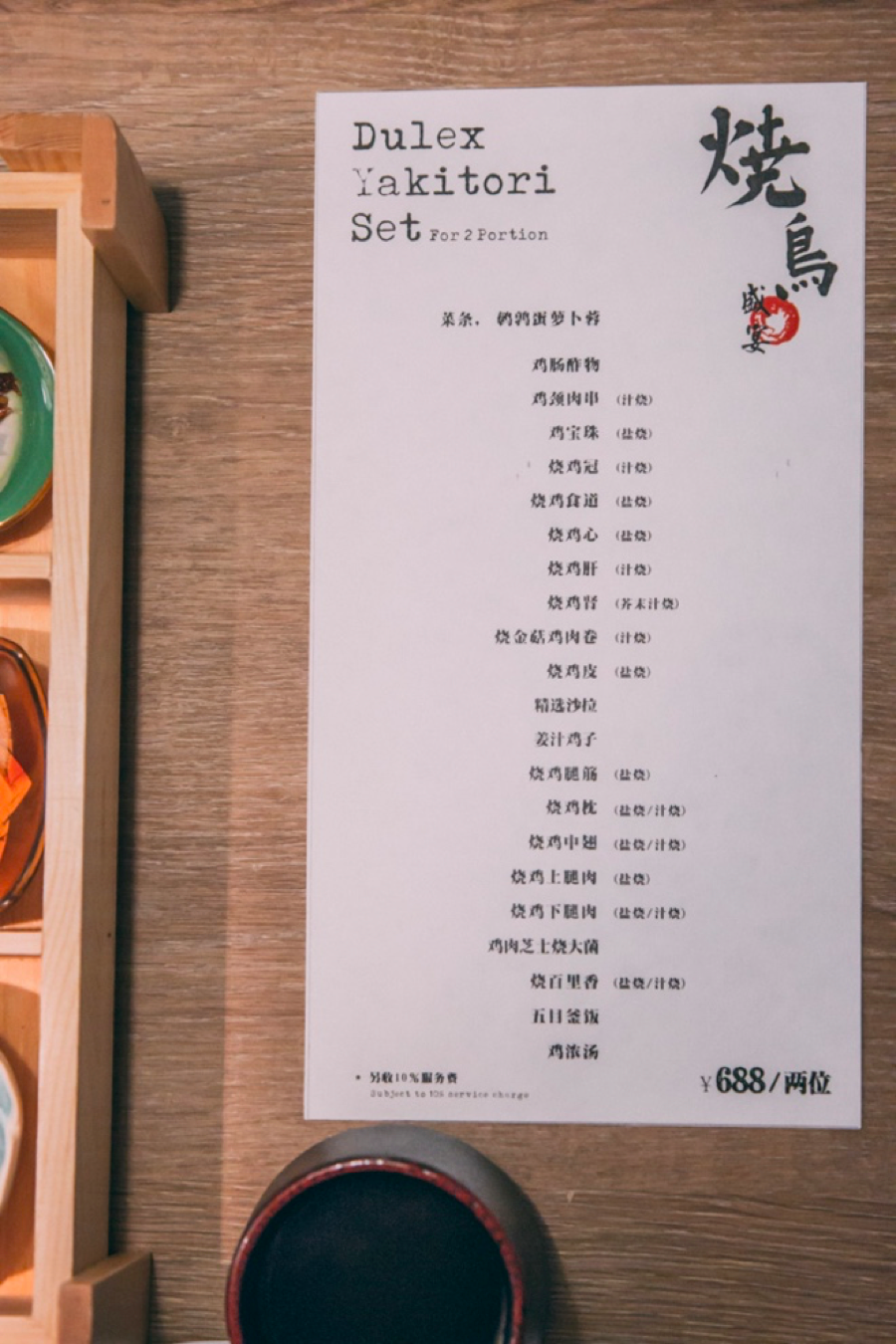 打开烧鸟盛宴的菜单,吼,一鸡十九吃!还附有解释图示,简洁明了.