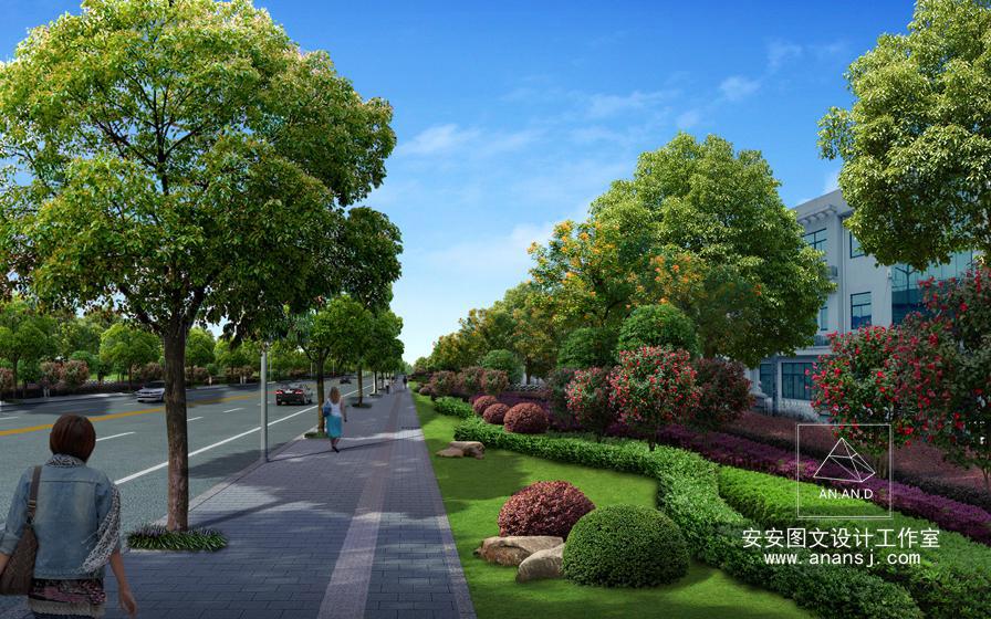 道路绿化效果图设计不同类型的行道树绿带,在道路绿化效果图设计中有