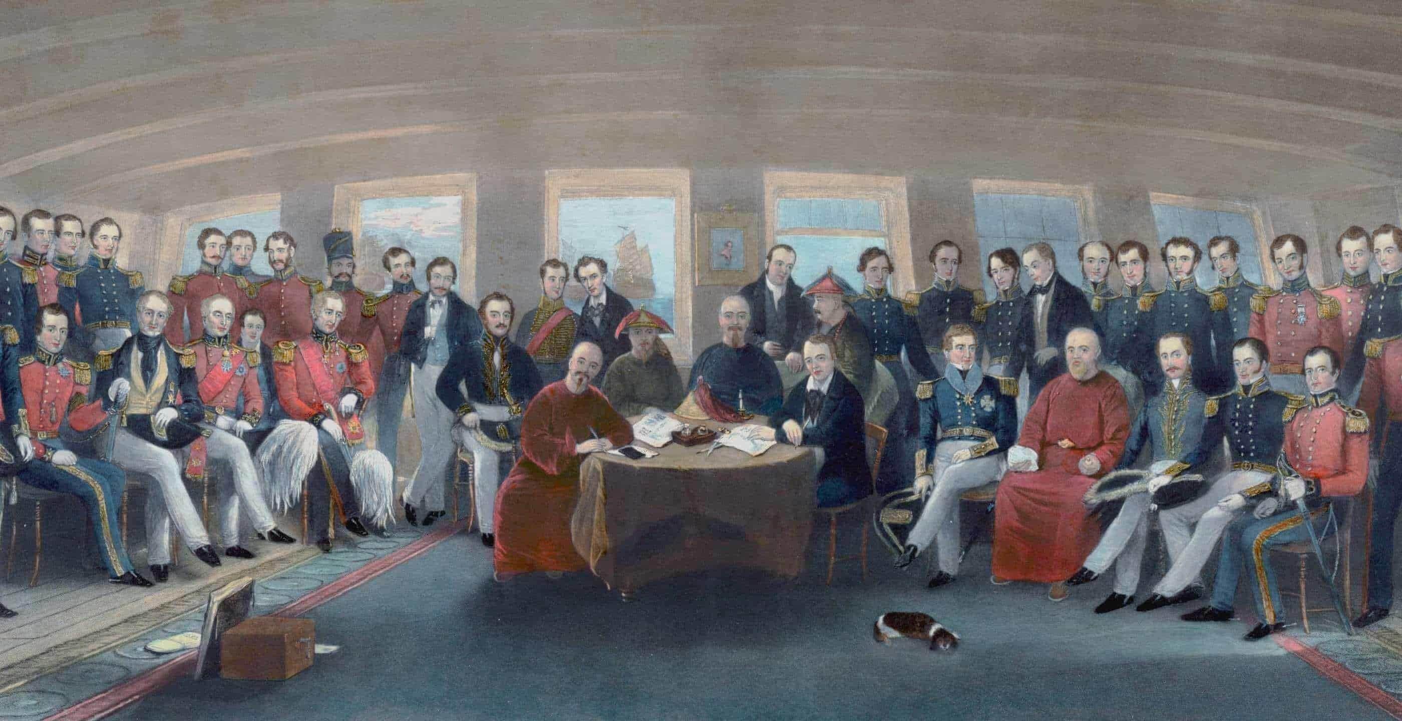 油画|不平等条约《南京条约》的签署现场1842年英国通过第一次鸦片