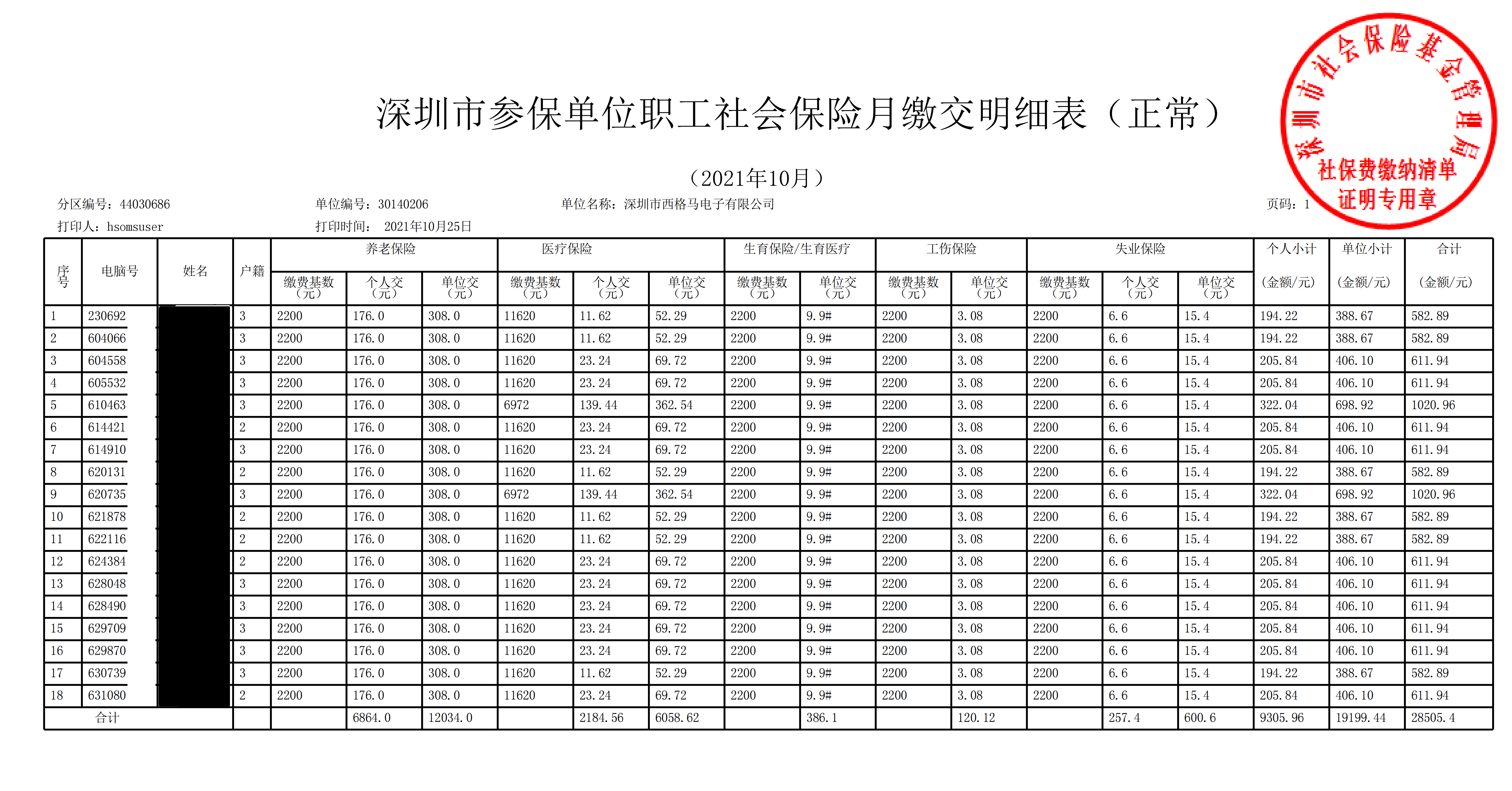 公司社保清单图片