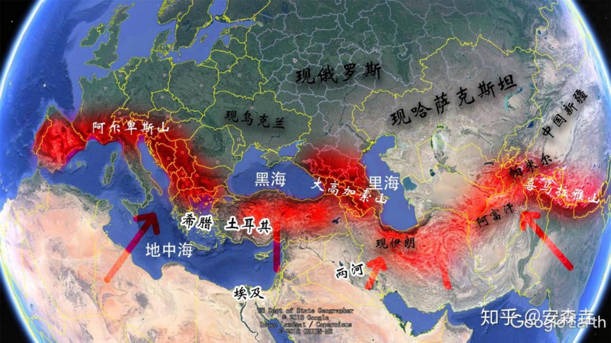 图 23:阿尔卑斯——喜马拉雅造山带示意图