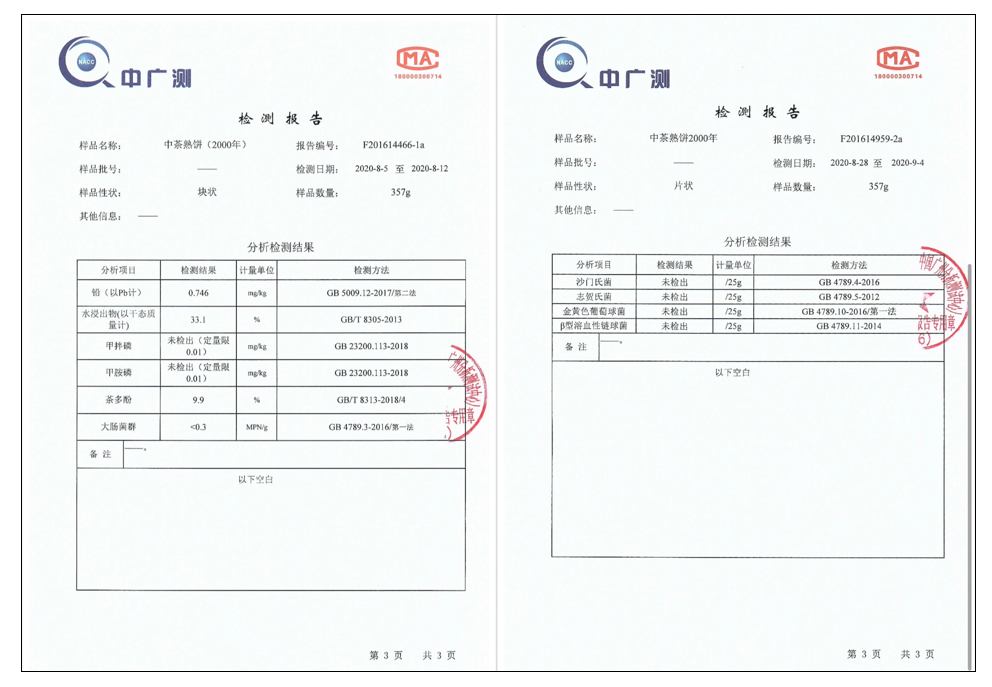普洱质检报告这款茶还通过权威检测机构的检测,保证大家喝到的每一口