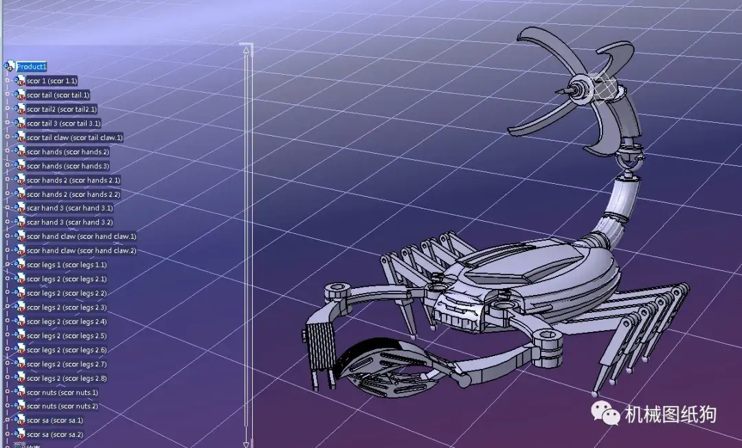 【精巧机构】scorpion机械仿生蝎子模型3d图纸 catia设计 