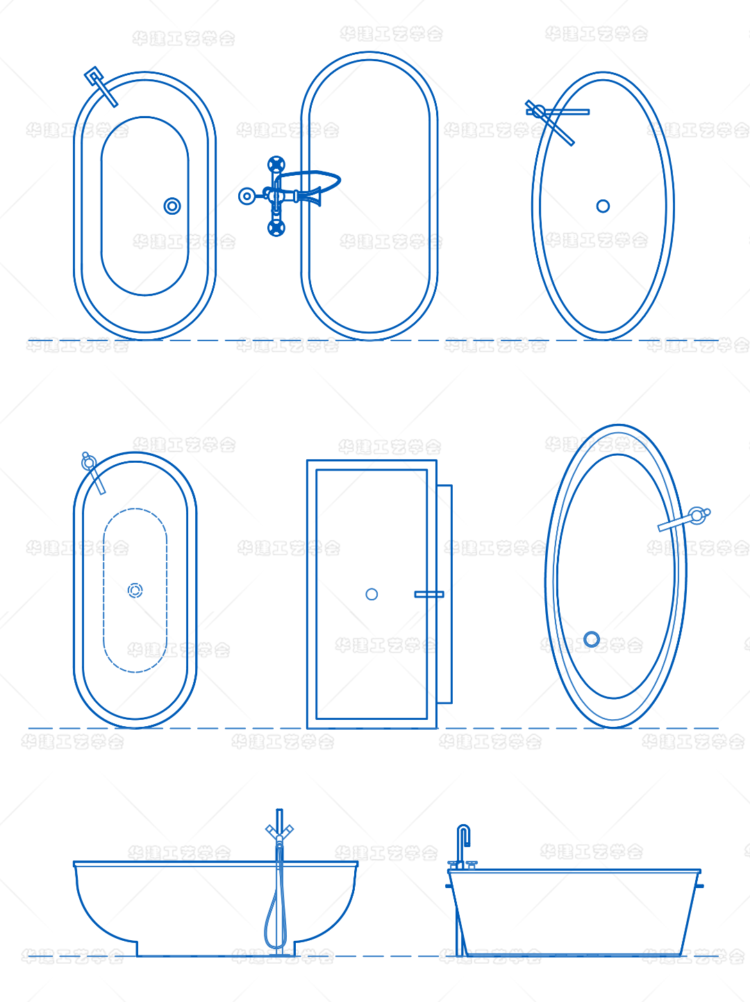 浴缸按形状常见类型分为:长方形,椭圆形,圆形和扇形等
