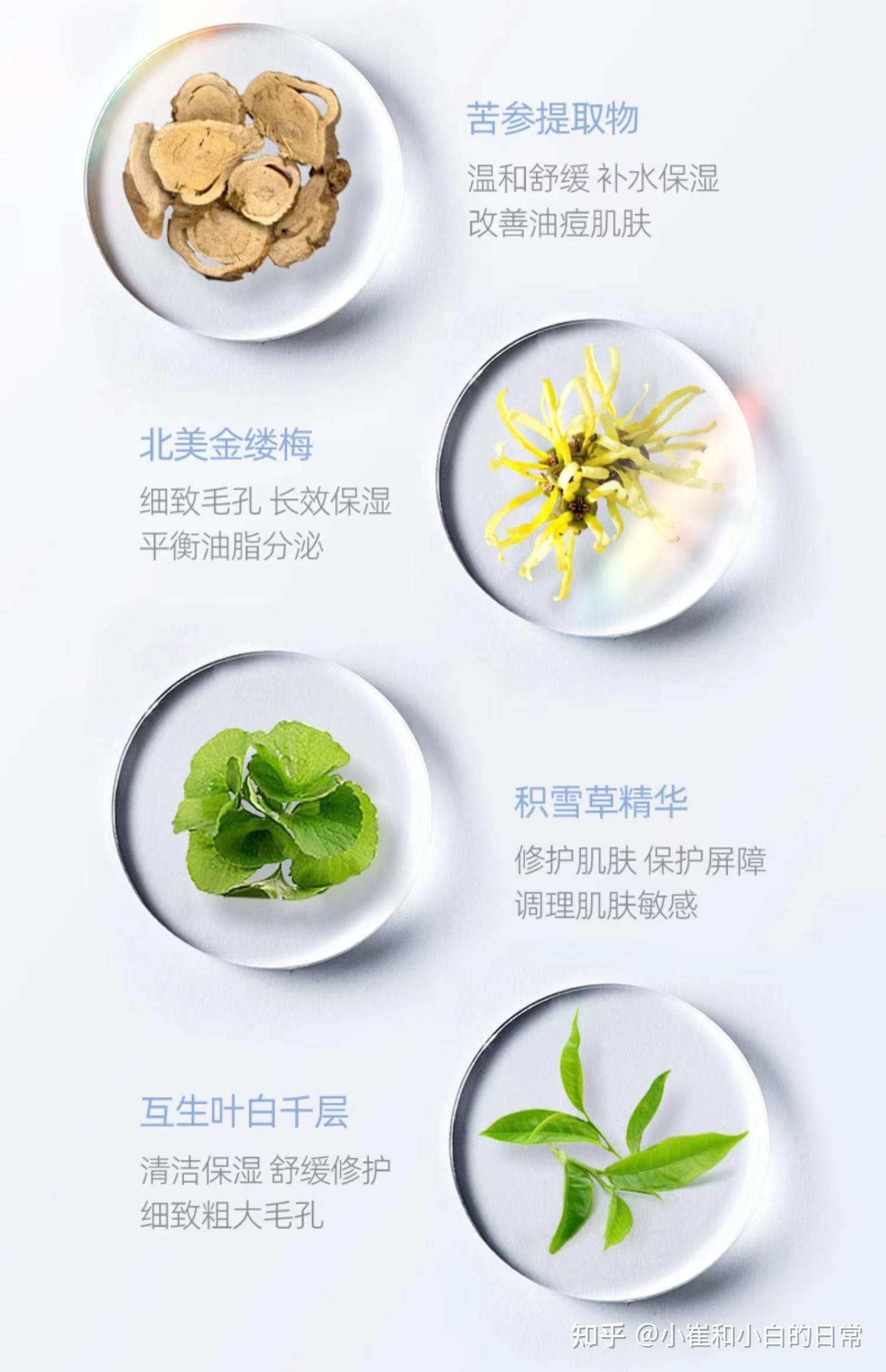 北美金缕梅,可以细致毛孔,长效保湿,还有舒敏抗菌作用苦参提取物,温和