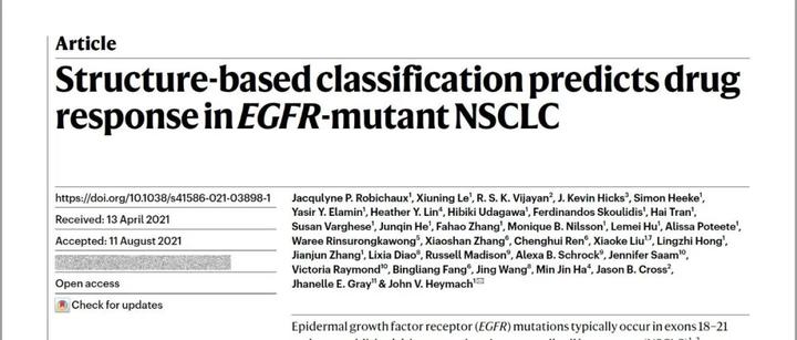 Nature | 基于结构-功能对EGFR突变进行分类可以更好地预测EGFR TKIs