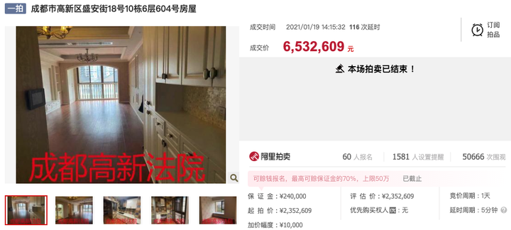 成都法拍房60人参拍,成交价将近起拍价的三倍,超市场价两百多万 - 知乎