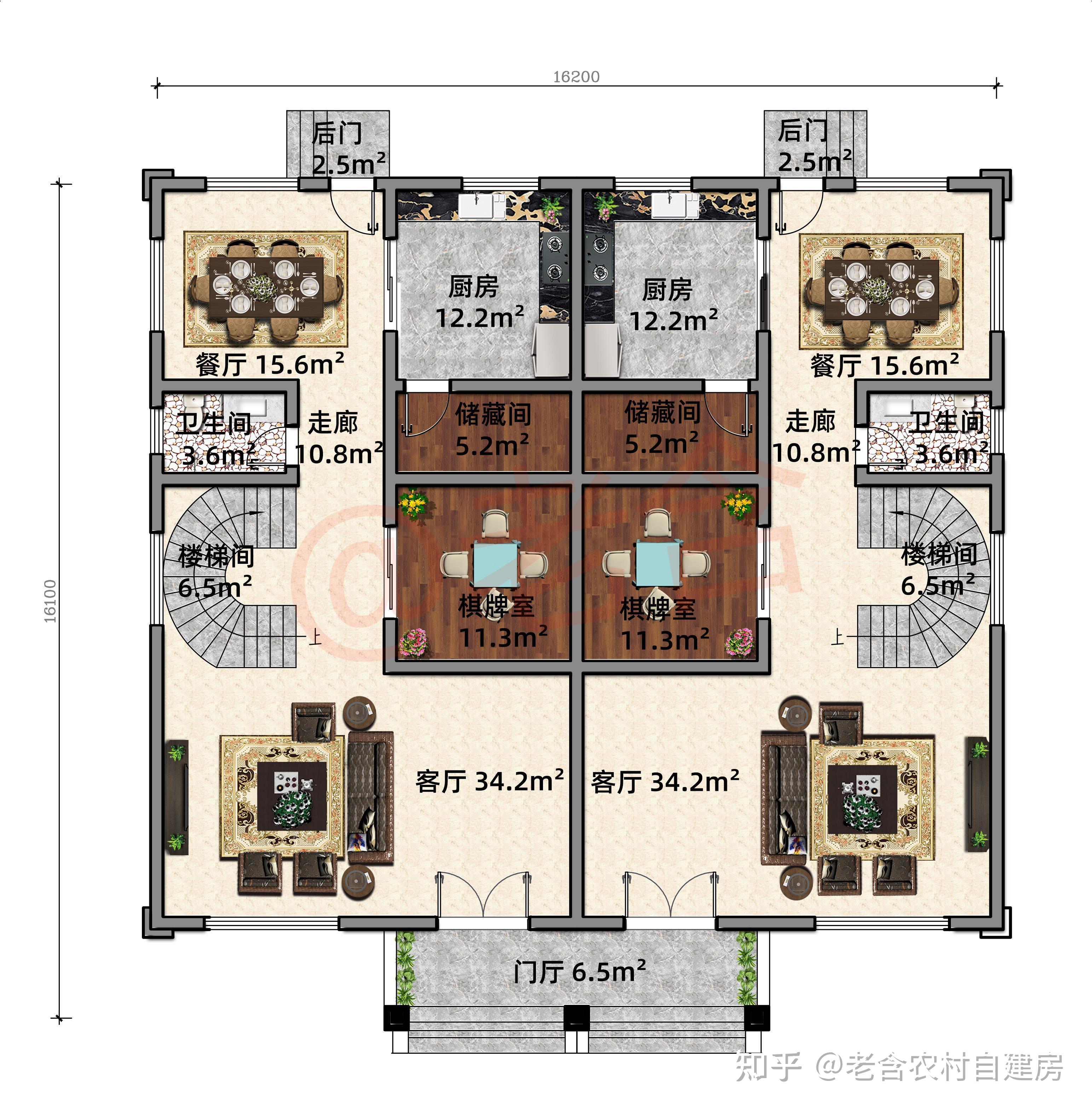 农村新中式风格的兄弟双拼三层别墅超级气派村里独一栋