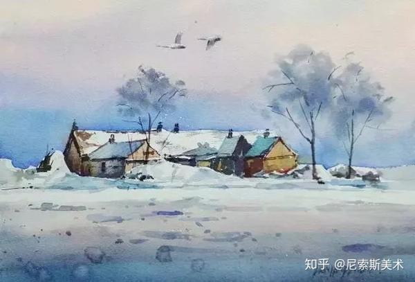 水彩画(雪景)№205-