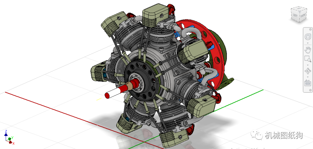 发动机电机rotaryengine7缸星形发动机3d图纸stp附平面工程图