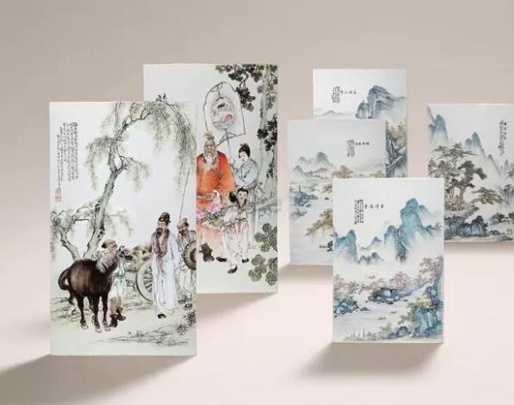 陶板　中華民国　珠山八友　文字　雅 v2-