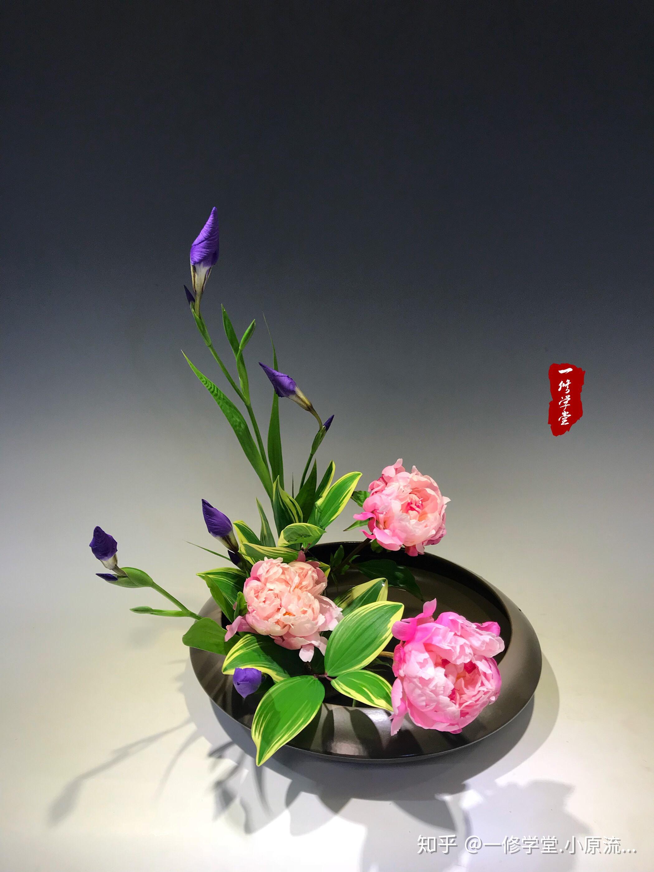 小原流插花入门课花意匠开放式花型图案例