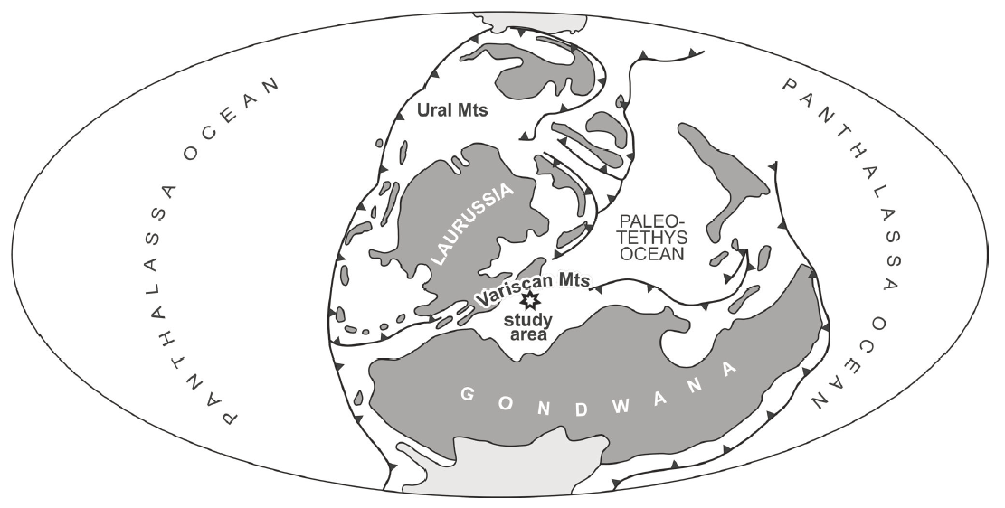 在石炭纪的世界地图上,北方的劳亚古陆(laurussia)