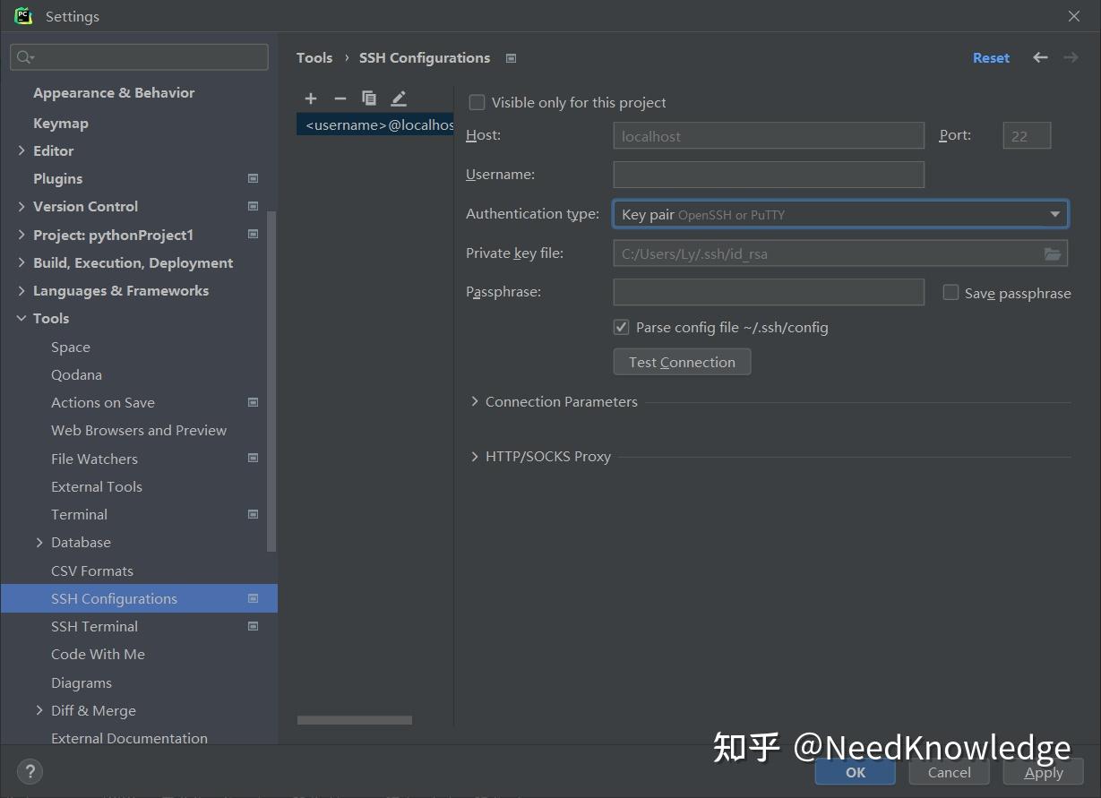 Pycharm create ssh configurations 