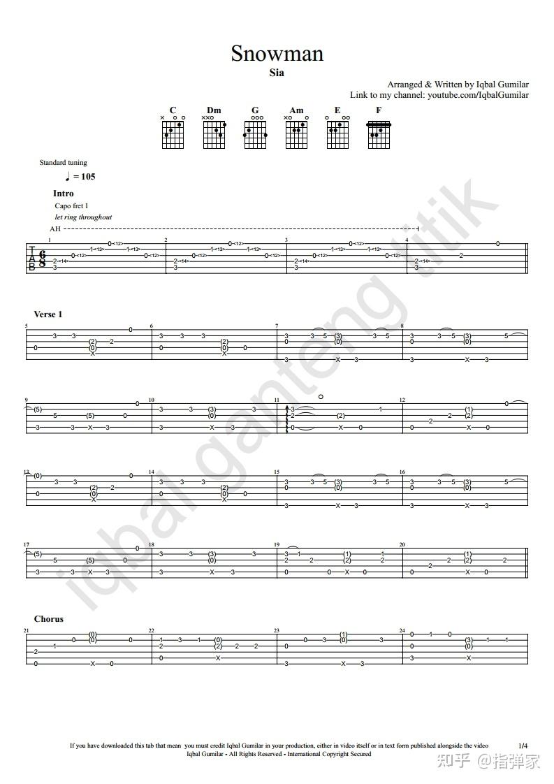 【附谱】snowman(雪人)- sia(希雅)-吉他指弹独奏 - 知乎