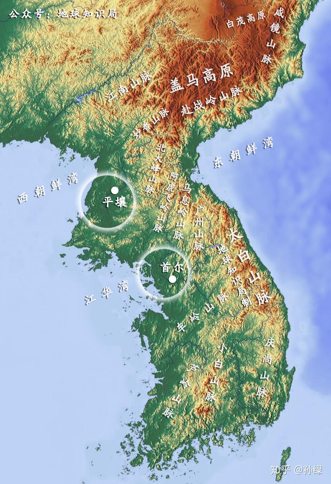 韩国地图地形版 - 韩国地图 - 地理教师网