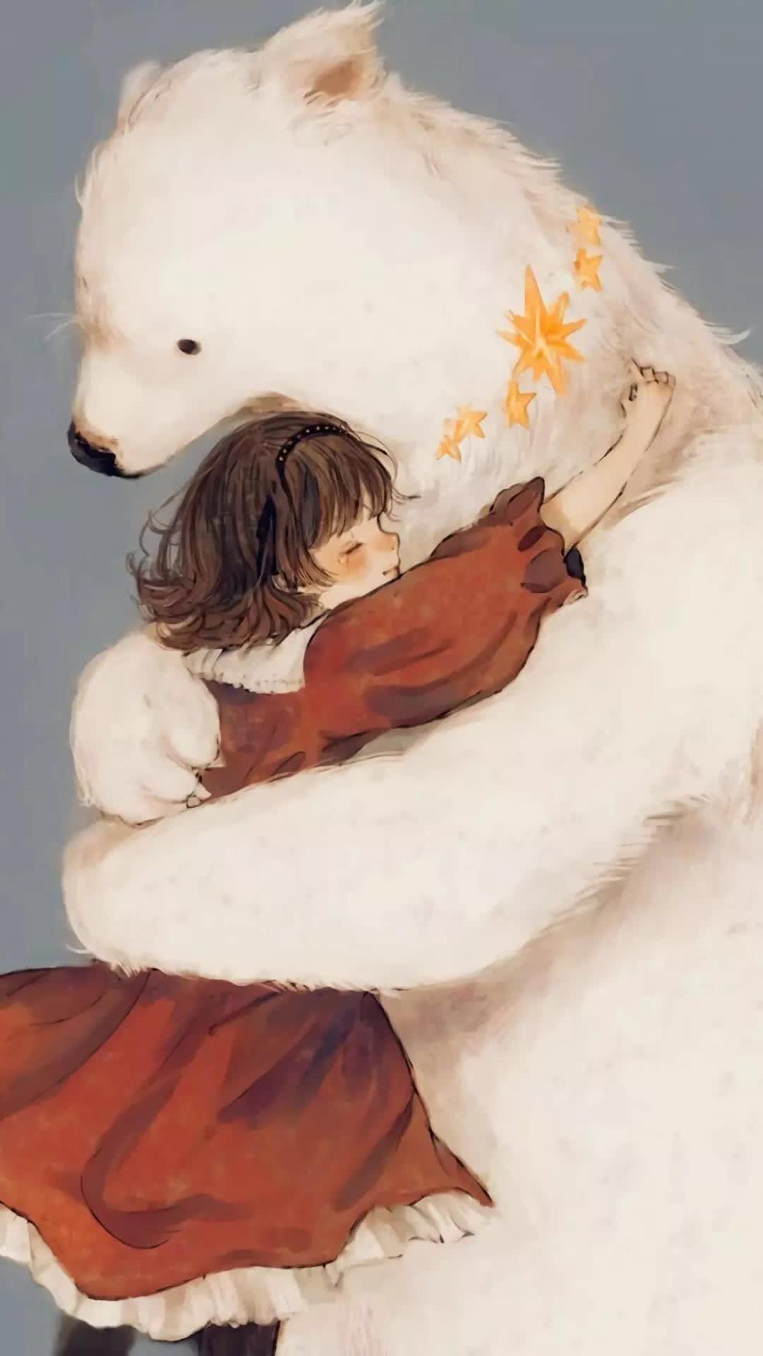 寻找一张白色大熊抱着女孩的壁纸,求帮忙? 
