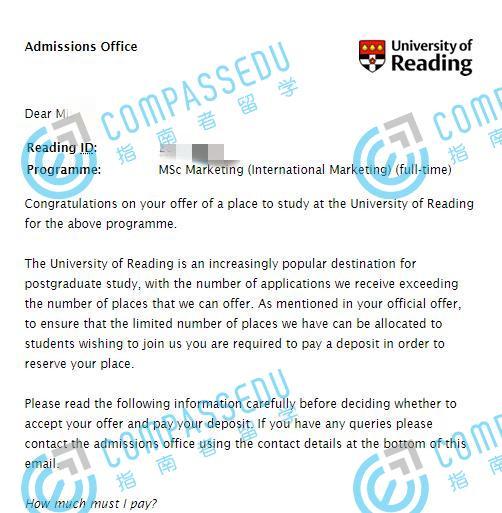 雷丁大学营销国际营销理学硕士研究生offer一枚