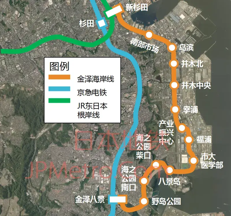 可分別在首尾換乘jr東日本根岸線以及京急電鐵.