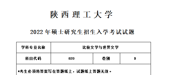 2022陝西理工大學623外國文學820文學理論考研真題答案解析經驗參考書