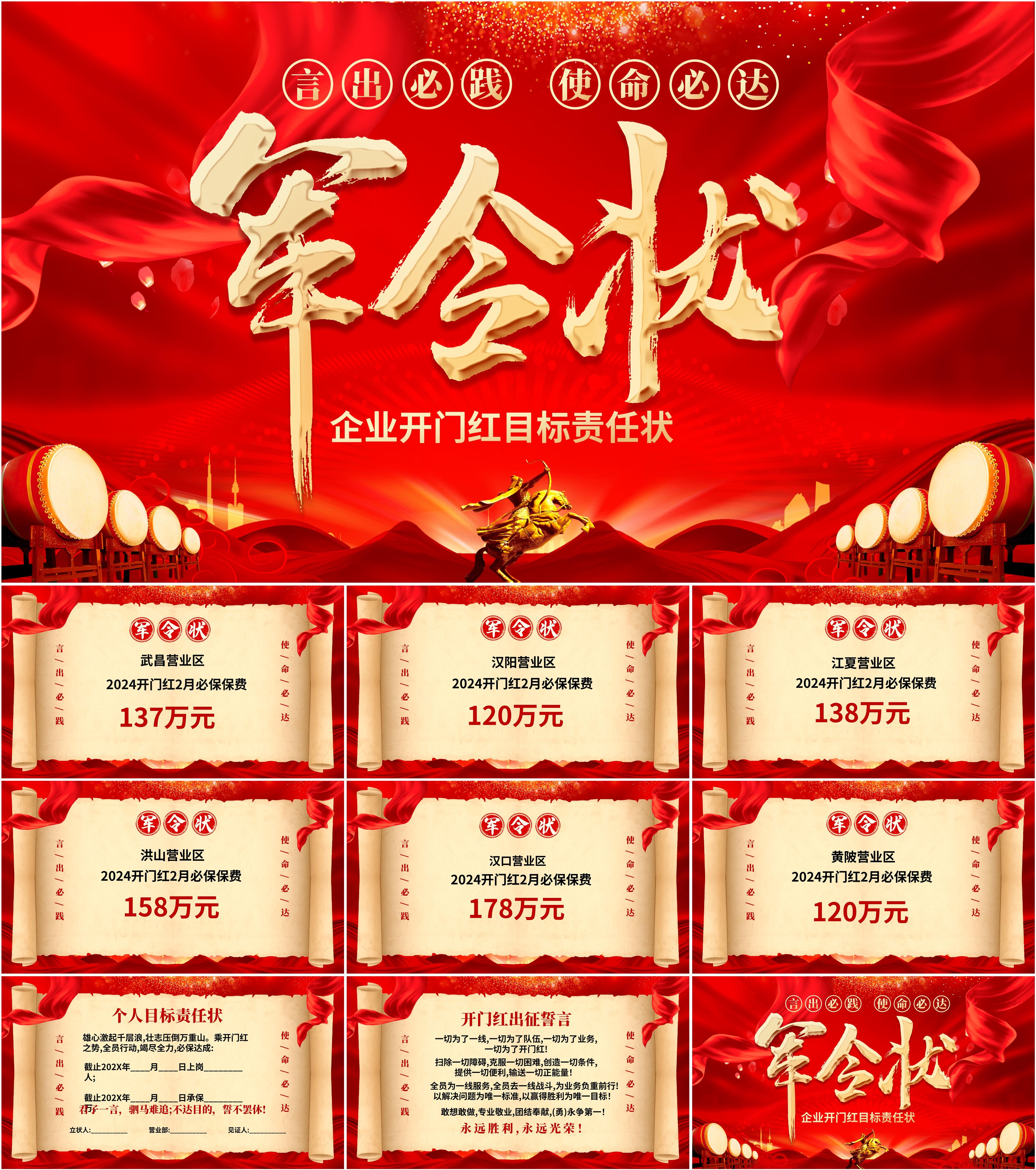 最新27套高质量销售喜报销售战报销售军令状ppt模板