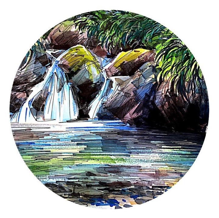 色彩丰富的景观水景马克笔速写
