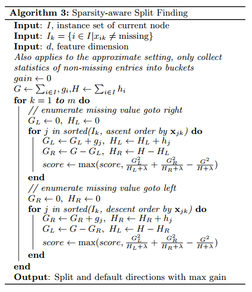 2.4  对稀疏值的处理(sparsity-aware split finding)