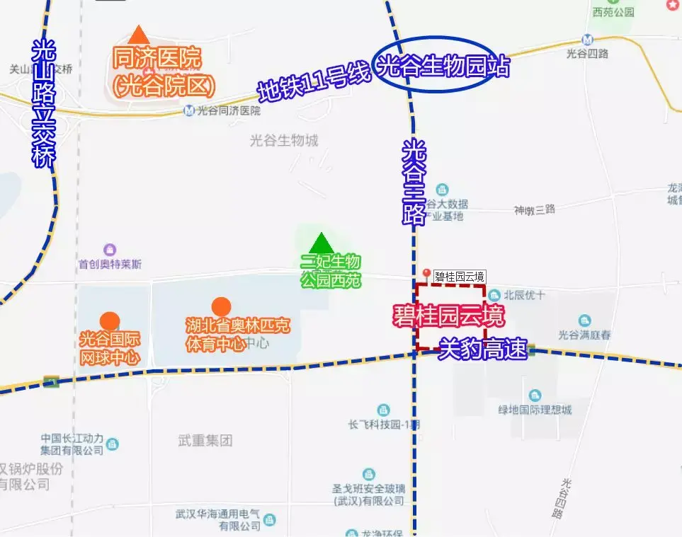 碧桂园云境位于武汉市东湖高新区高新二路与光谷三路交汇处东南角(省