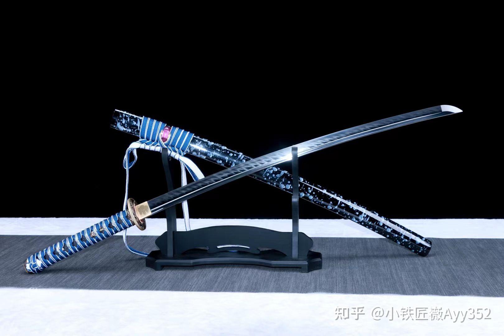 蓝色t10烧刃武士刀手工锻打