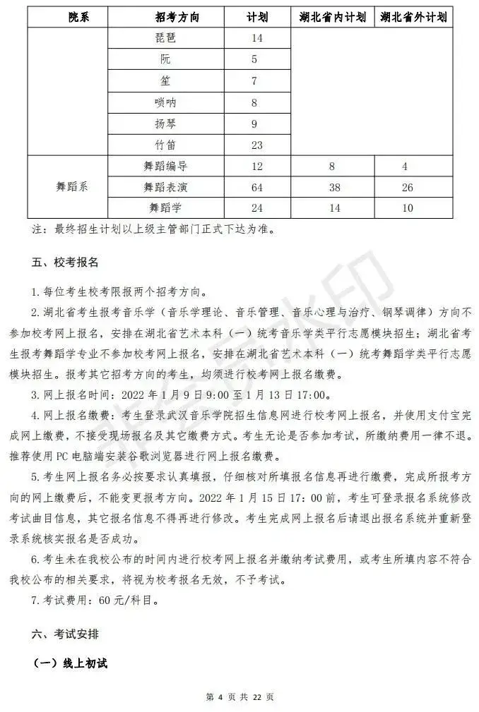 武汉音乐学院2022艺术类本科招生简章及考试大纲已发布