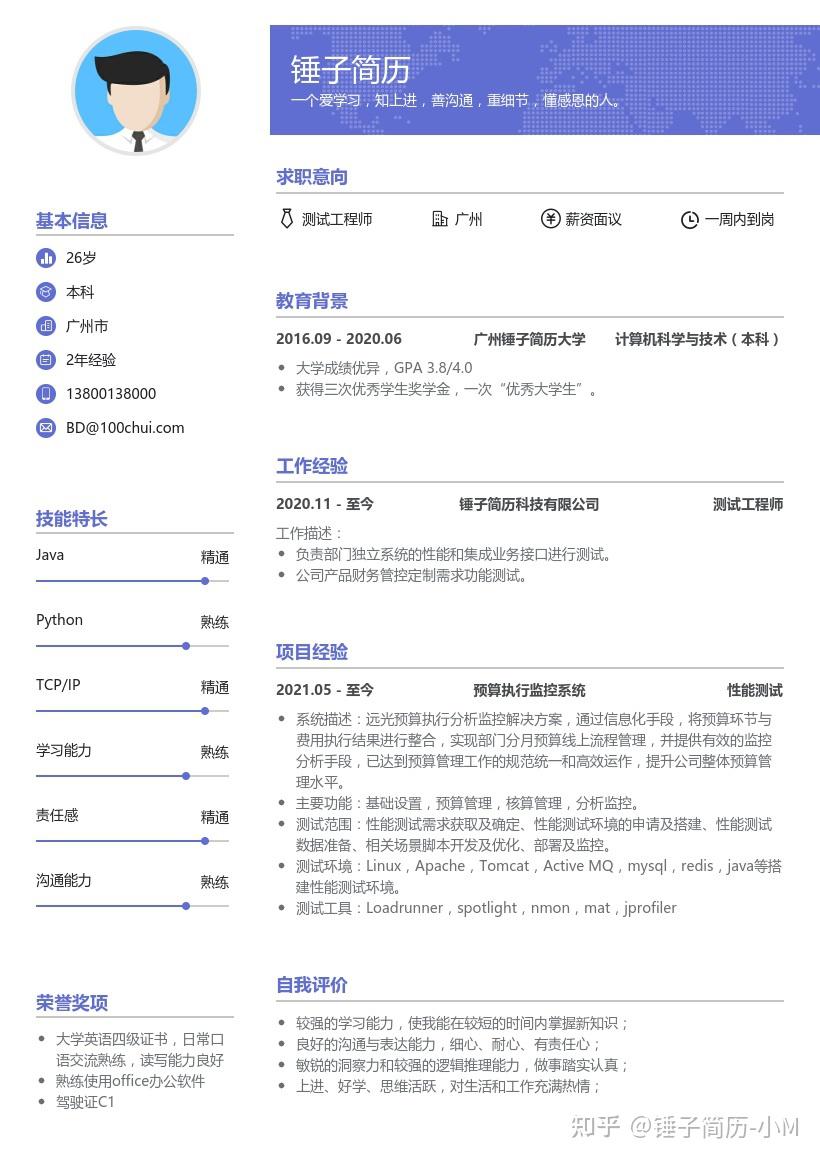 锤子简历测试工程师简历带内容参考