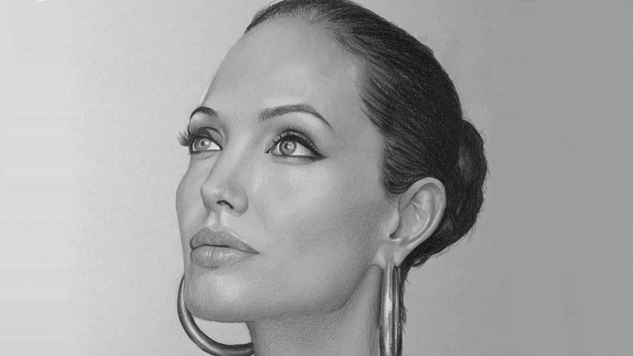 素描安吉丽娜朱莉的头像绘制过程