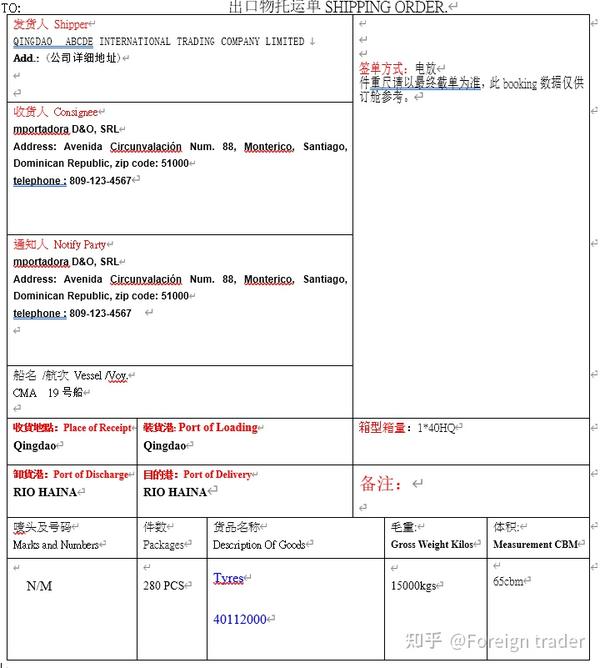 外贸实务(5)订舱&订舱托书 - 知乎
