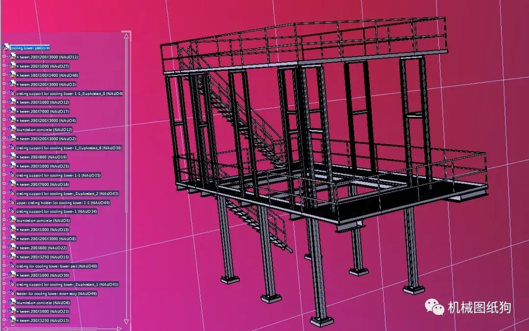 工程机械coolingtower冷却塔钢结构平台3d图纸step格式