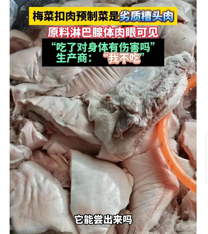 梅菜扣肉原料竟是劣质槽头肉淋巴腺体肉眼可见当地人称这早已是公开的