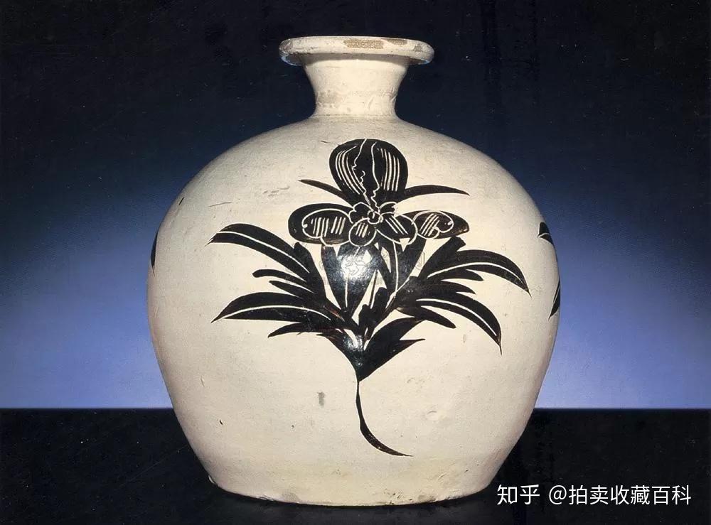 中国美術 古玩 中國磁州窑製 花瓶 美品 碧釉地黒花牡丹龍鳳文瓶 磁州窯 - 京都国立博物館 館蔵品